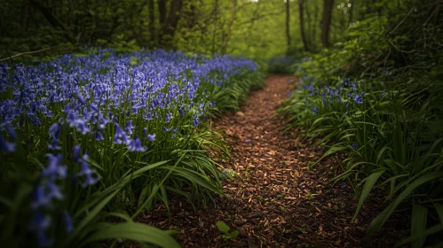 Serene Bluebell-Lined Forest Path