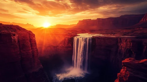 Grand Canyon Waterfall at Sunset