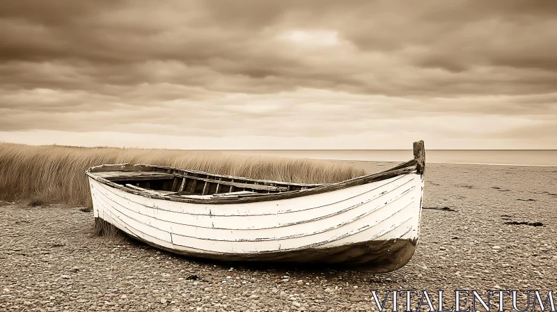 Vintage Boat on a Pebble Beach AI Image