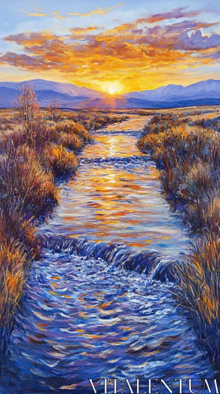 AI ART Sunset River Landscape Art