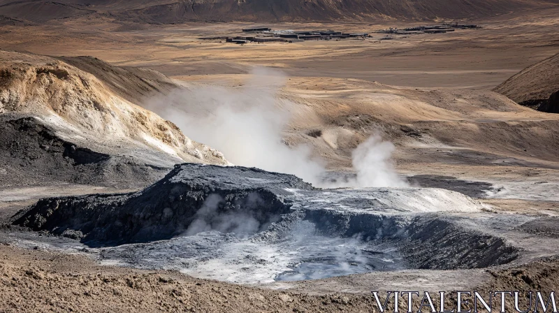 AI ART Volcanic Geothermal Activity in Rugged Terrain