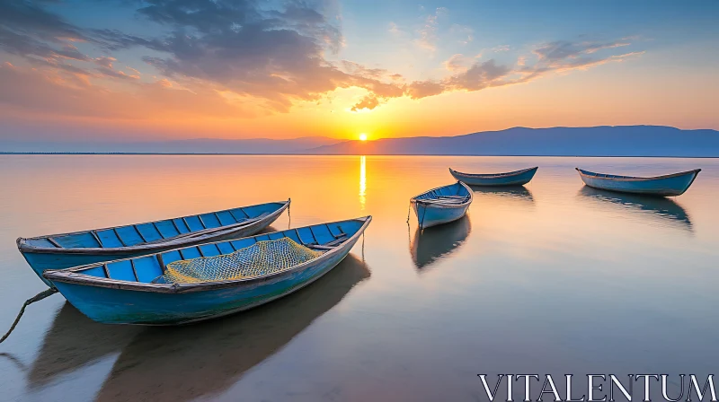 Sunset Tranquility Over Still Lake AI Image