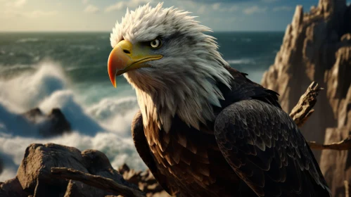 American Eagle By The Sea - A Close-Up Rendering