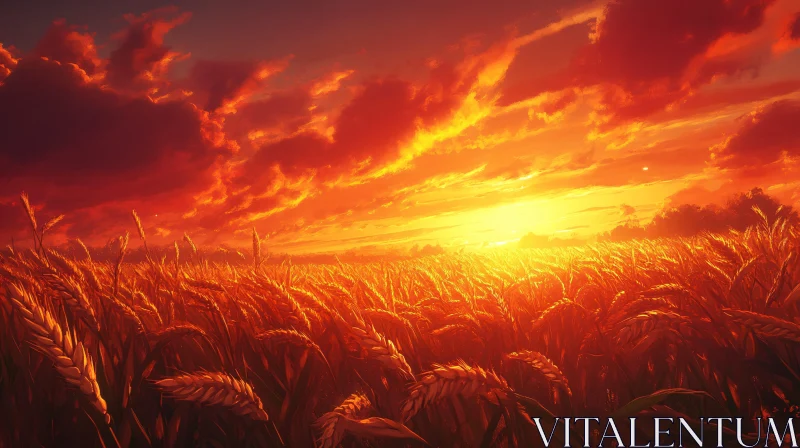 Sunset Over Wheat Field AI Image