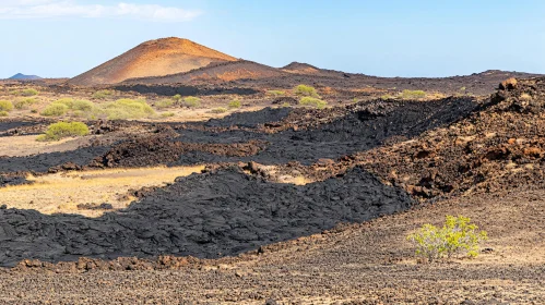 Rugged Terrain of Volcanic Fields and Cone