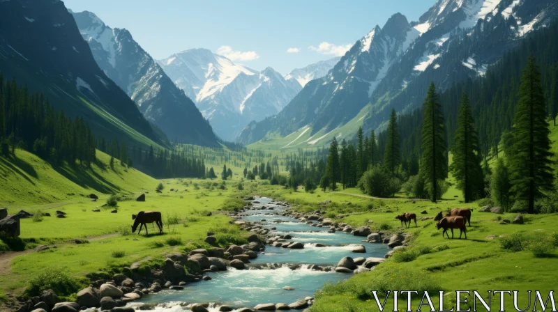 Serene Blue Mountain Landscape AI Image