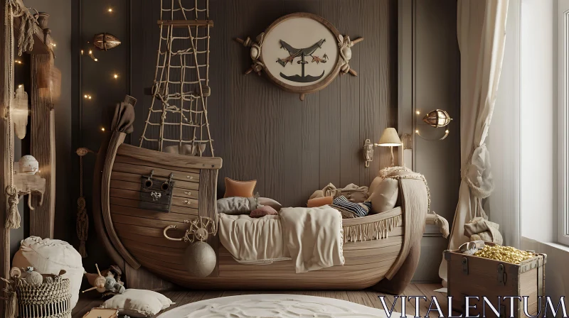 Nautical Kids Room with Cozy Boat Bed AI Image