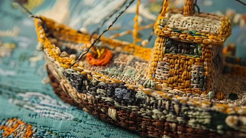 Detailed Stitched Boat Embroidery