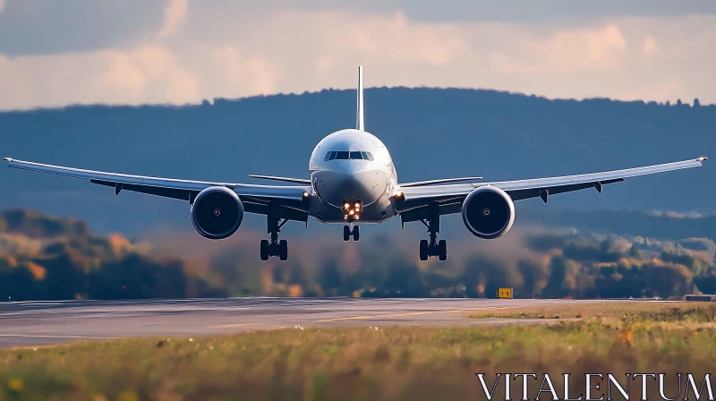 AI ART Airplane Landing Amidst Scenic Hills