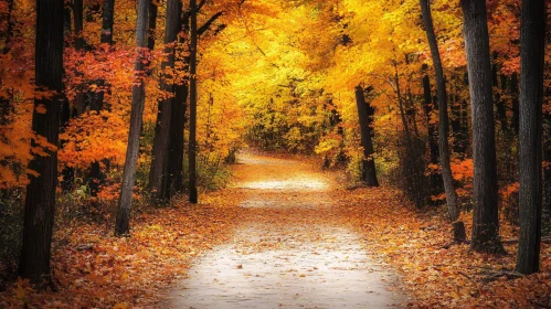 Autumn Forest Trail Filled with Colorful Leaves