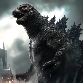 Massive Godzilla in Urban Cityscape