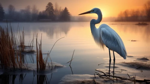 White Heron at Sunset: A Timeless Artistry