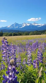 Lupine Field with Majestic Mountain Backdrop