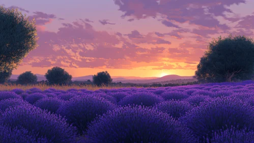 Picturesque Lavender Field at Sunset