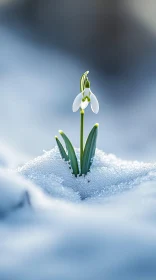 Delicate Snowdrop Blooming in Snowy Landscape