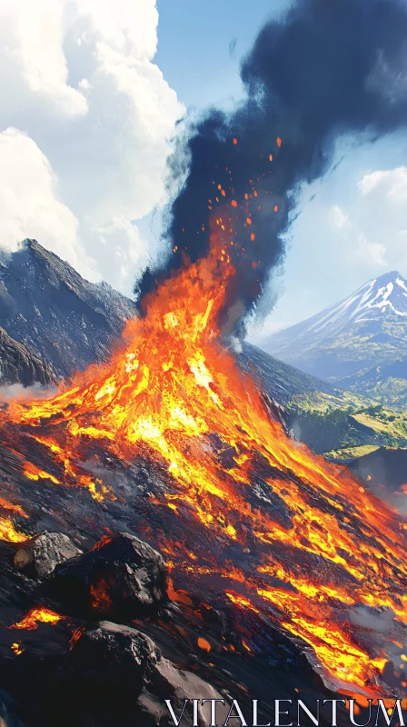 AI ART Magnificent Volcano Spews Lava and Smoke into the Sky