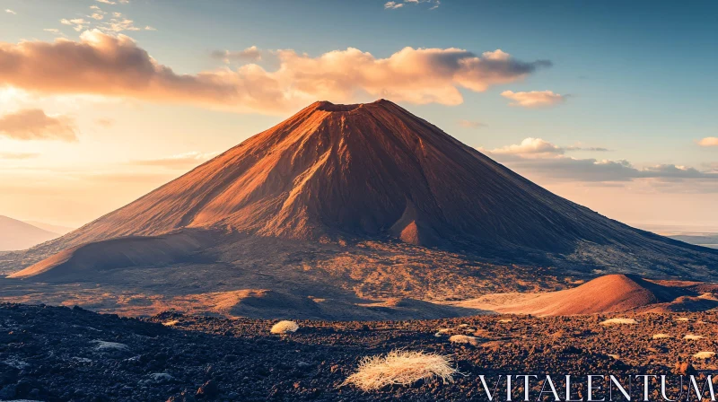 Sunset Over a Volcanic Peak AI Image