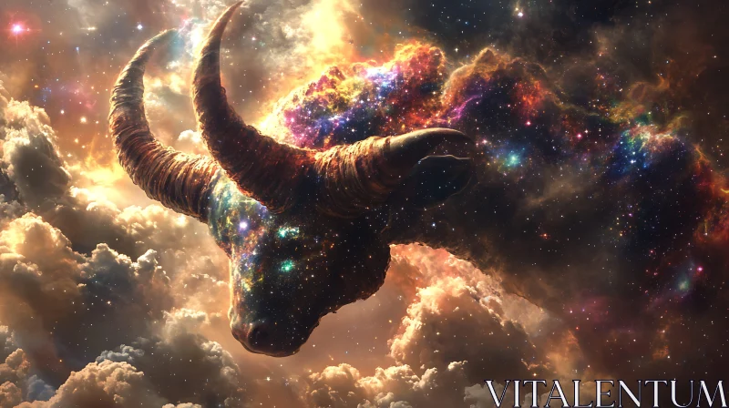 Starry Nebula Bull Surrealism AI Image