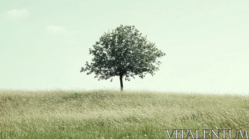 Lone Tree Amidst Verdant Fields AI Image