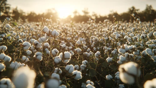 Cotton Plants Illuminated by Sunset