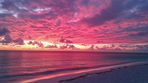 Beautiful Beach Sunset with Pink and Red Sky