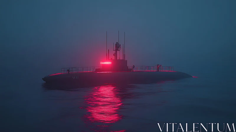 Nighttime Scene of Submarine with Red Light AI Image