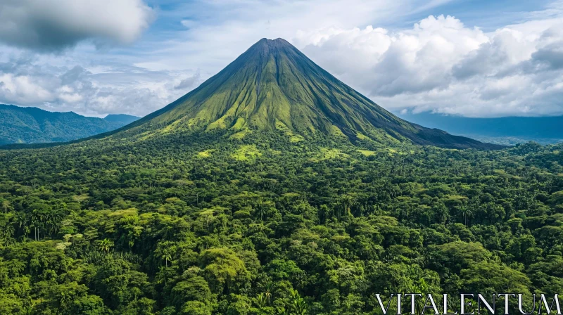 AI ART Volcano Amidst Dense Jungle and Blue Sky