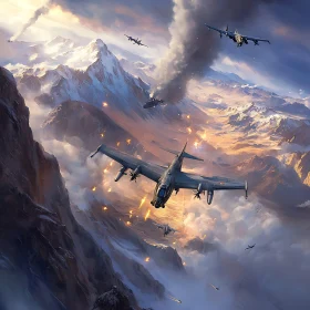 Warplanes in Fierce Battle Over Mountainous Landscape