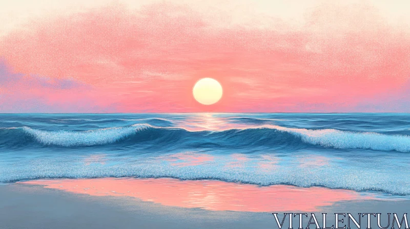 AI ART Sunset Over Calm Ocean with Gentle Waves