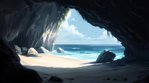 Tranquil Coastal Scene from a Cave