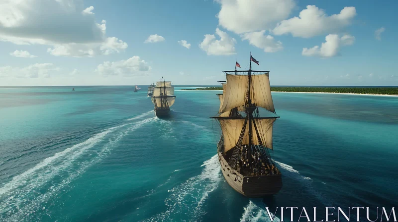 Historic Ship Gliding Through Turquoise Ocean AI Image