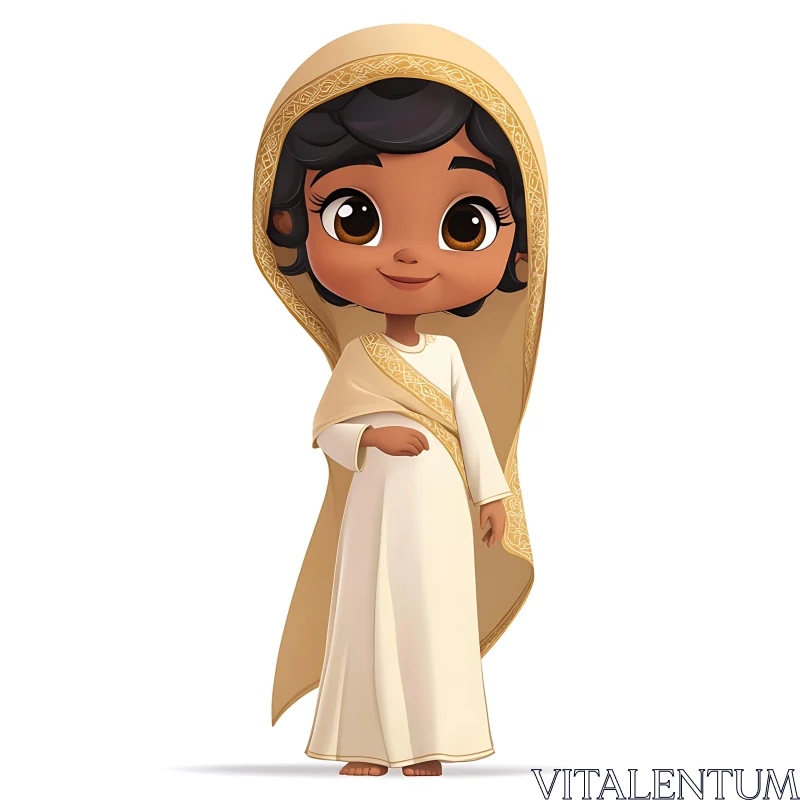 Cute Cartoon Figure in Cultural Dress AI Image