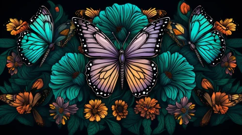 Butterflies and Flowers: A Colorful Dance - Art Illustration