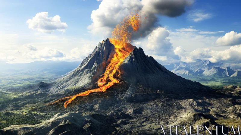 AI ART Dramatic Eruption with Molten Lava and Scenic View