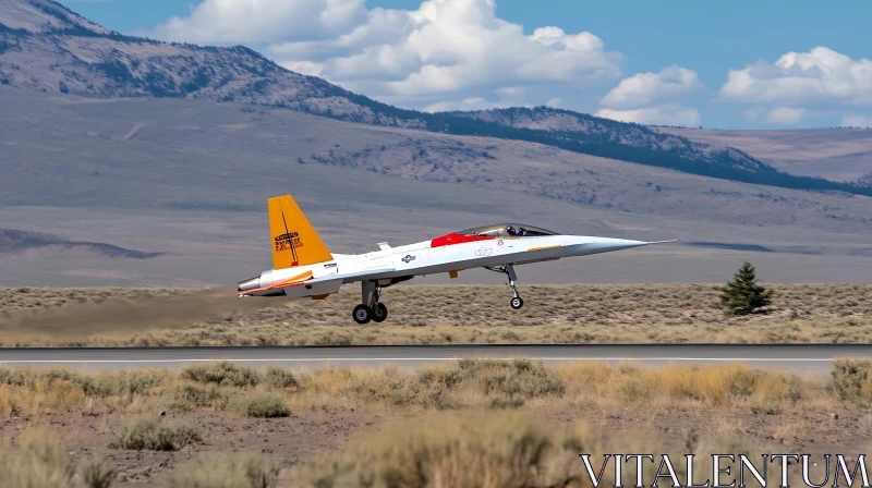 Jet Airplane Liftoff in Scenic Desert