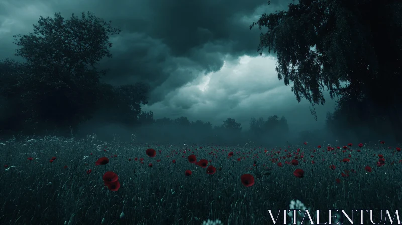 AI ART Stormy Landscape with Poppy Flowers