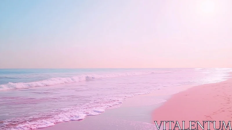 Tranquil Beach Scene with Pink Sand and Soft Waves AI Image