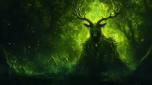 Ethereal Antlered Beast in Enchanted Emerald Forest