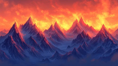 Fiery Sunset Illuminating Mountainous Landscape