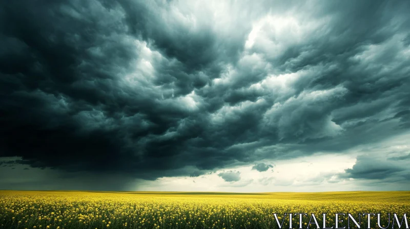 AI ART Yellow Flower Field Under Stormy Sky