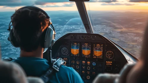 Airplane Cockpit Sunset Navigation