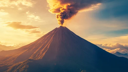 Volcano Eruption During Sunset