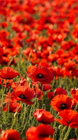 Vibrant Red Poppies in Blooming Field