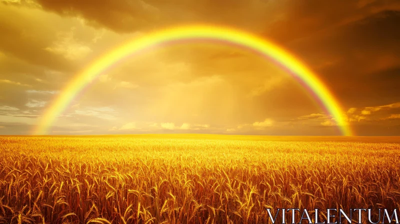 Wheat Field with Rainbow at Sunset