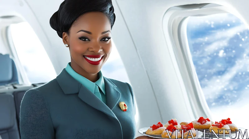 Professional Flight Attendant with Desserts AI Image