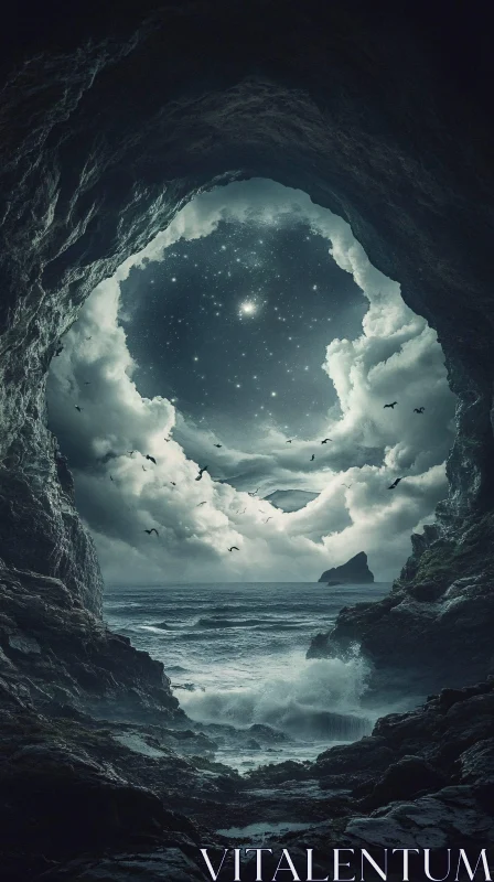 Enchanted Cave Overlooking a Starry Sea