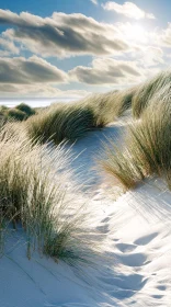 Peaceful Coastal Scene with Dunes and Grasses