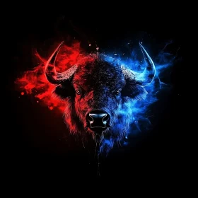 Majestic Bull in Red and Blue
