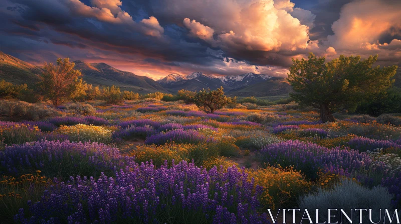 AI ART Majestic Landscape with Sunset and Mountain View