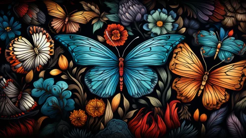 Colorful Butterflies in Floral Background: A Stained Glass Effect